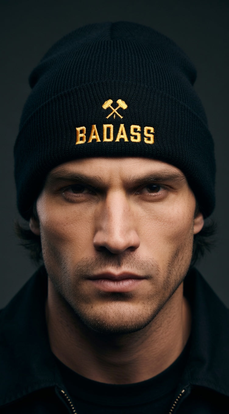 BADASS Beanie — Black/Gold